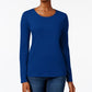 Charter Club Women's Pima Cotton Long Sleeve Top  Blue Size X-Large