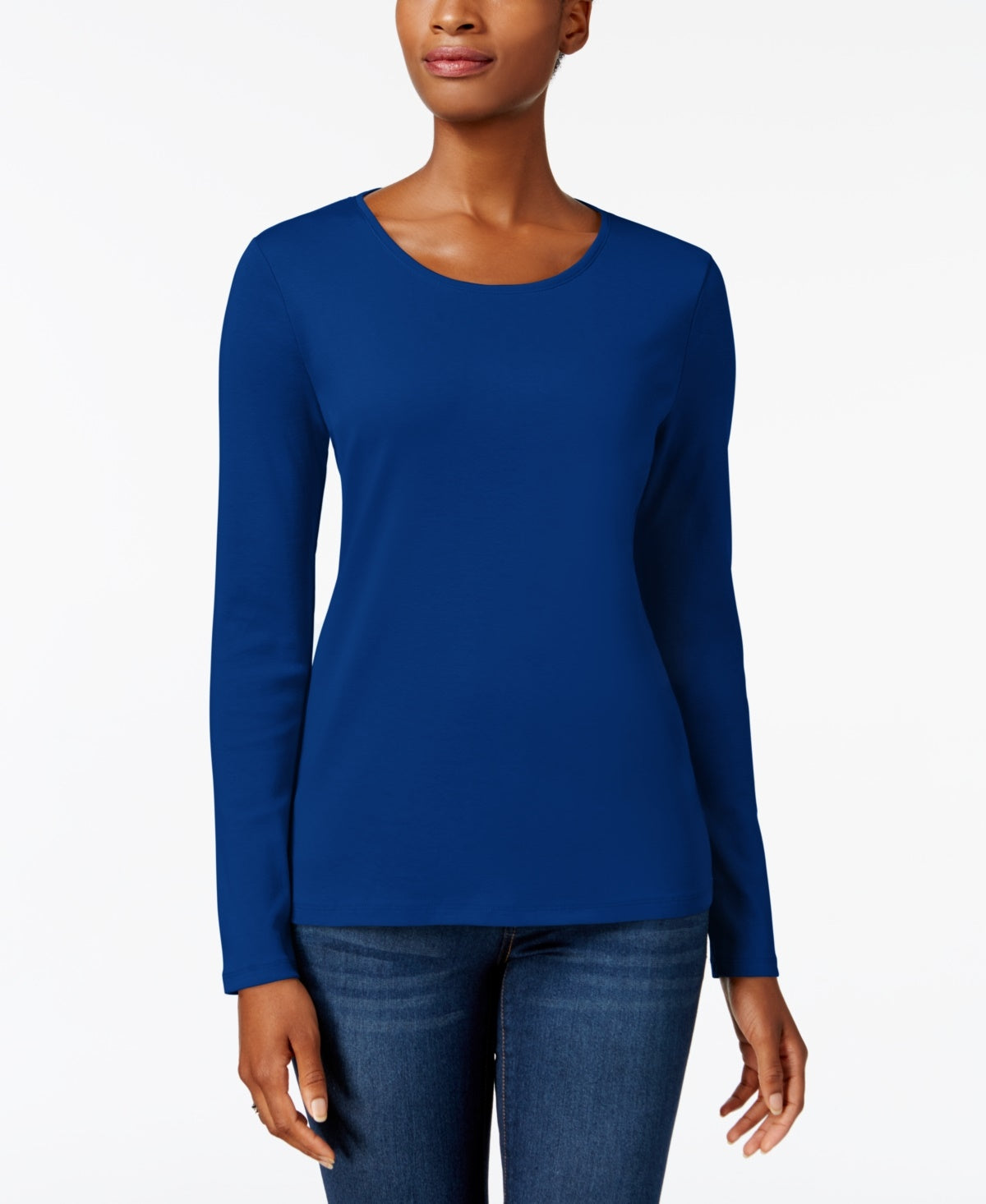 Charter Club Women's Pima Cotton Long Sleeve Top  Blue Size X-Large