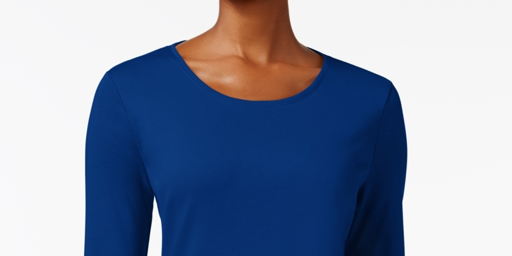 Charter Club Women's Pima Cotton Long Sleeve Top  Blue Size X-Large