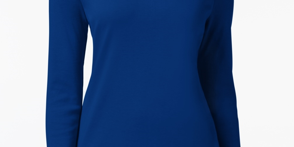 Charter Club Women's Pima Cotton Long Sleeve Top  Blue Size X-Large