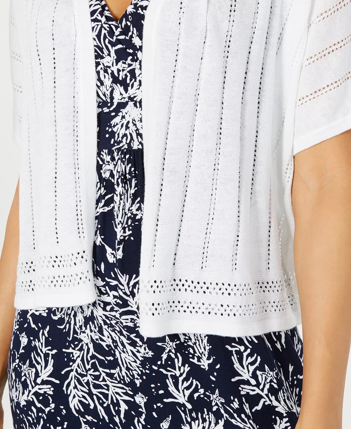 Charter Club Women's Petite Pointelle Open-Front Cardigan White PS