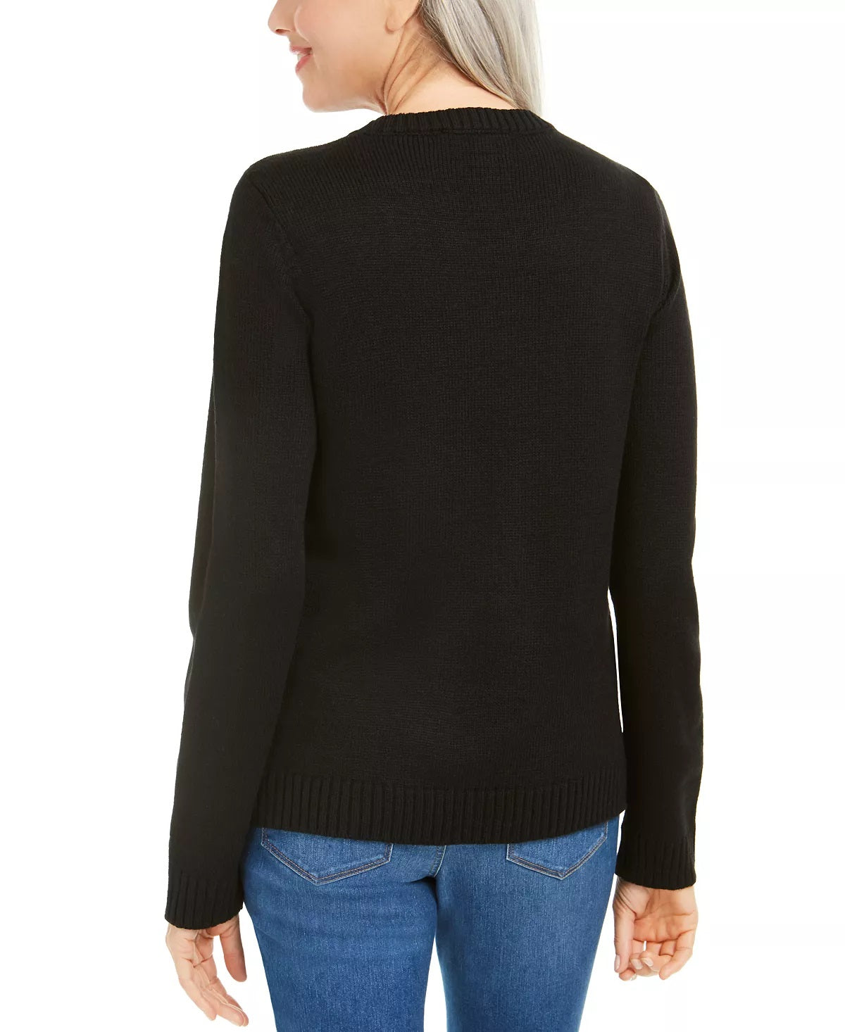 Karen Scott Women's Triple Holiday Tree Applique Sweater Black Size Small