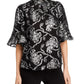 Rebecca Taylor Women's Metallic Paisley Short Sleeve Blouse Silver Size 10