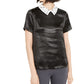 Monteau Women's Petite Rhinestone Collar Top Black Size Petite Large