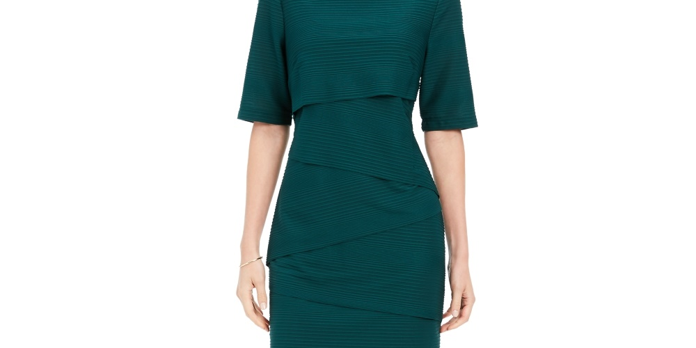 Connected Women's Petite Zig-Zag Sheath Dress Green Size 6 Petite