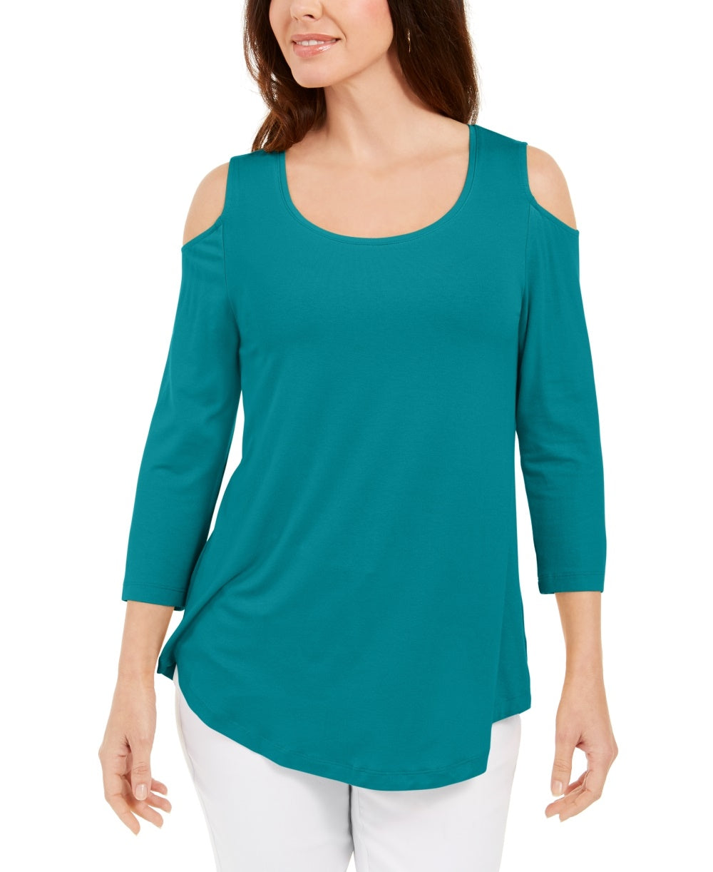 JM Collection Women's Cold-Shoulder Top Bright Blue Size Large