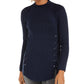 Style & Co Women's Mock Neck Lace Up Ribbed Knit Sweater Blue Size Large