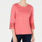 Charter Club Women's Petite Cotton Lace-Trim Top Pink PS