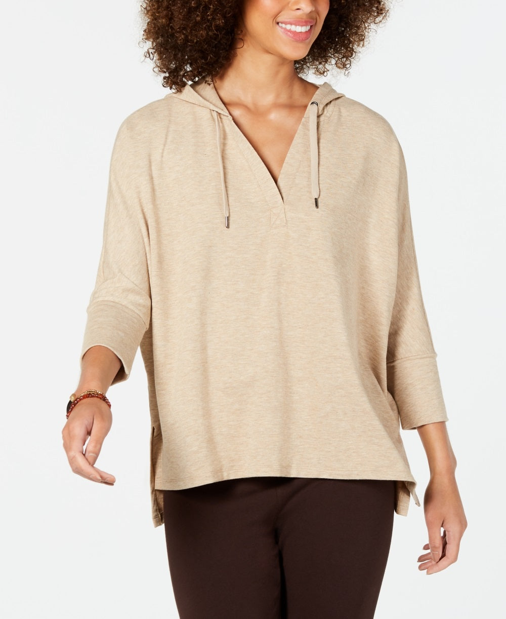 Style & Co Women's Hoodie 3/4 Sleeve Top Beige Size XX-Large