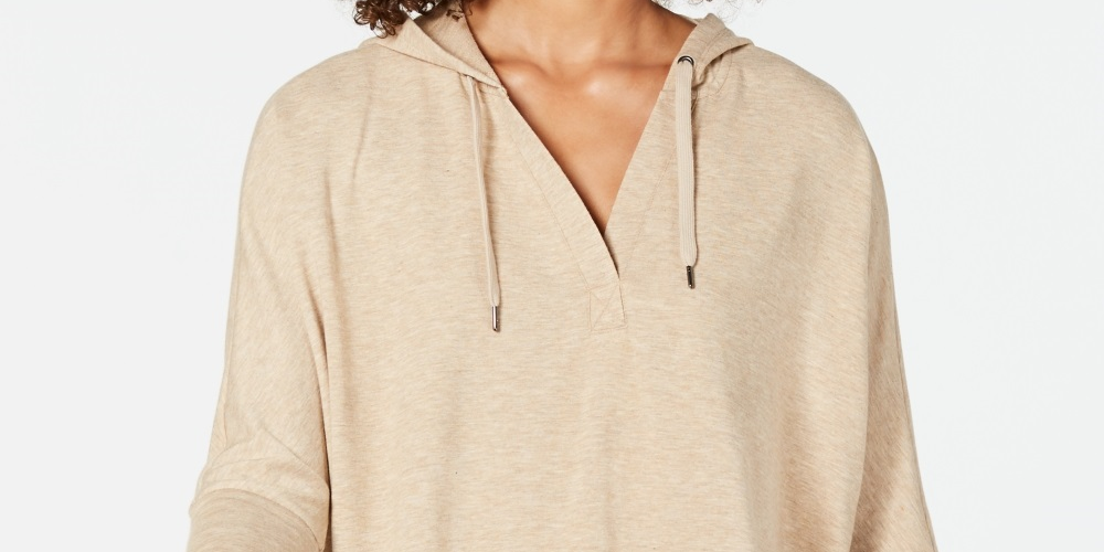 Style & Co Women's Hoodie 3/4 Sleeve Top Beige Size XX-Large