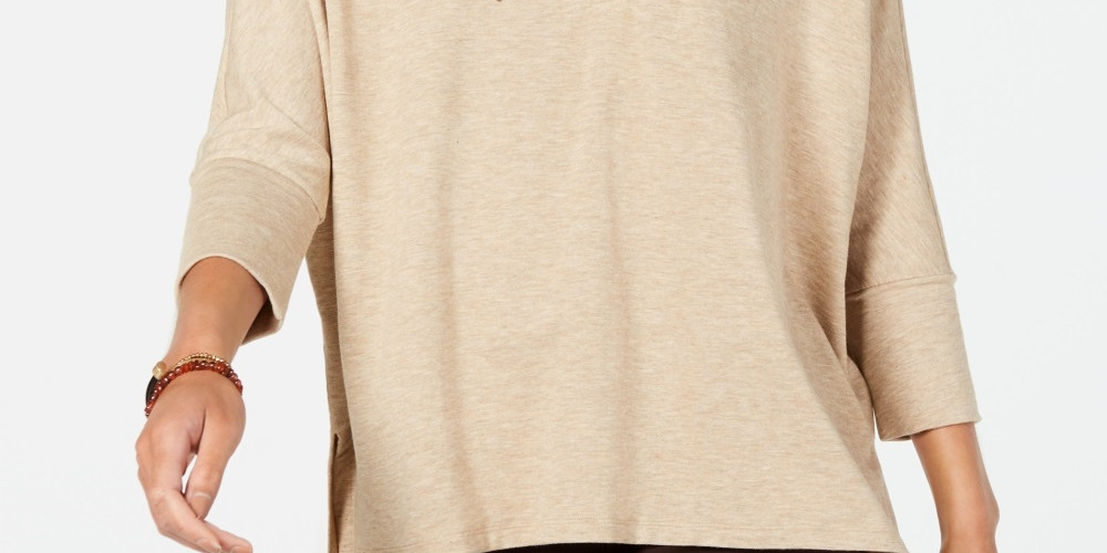 Style & Co Women's Hoodie 3/4 Sleeve Top Beige Size XX-Large