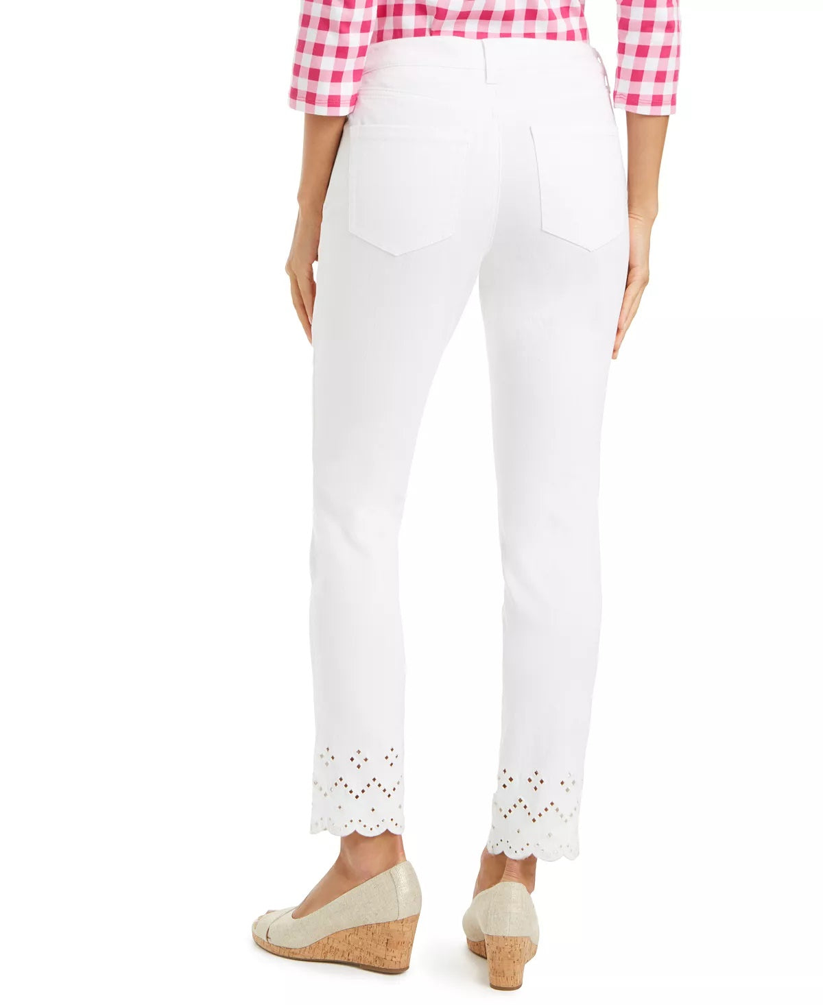 Charter Club Women's Eyelet-Ankle White Jeans Natural Size 6