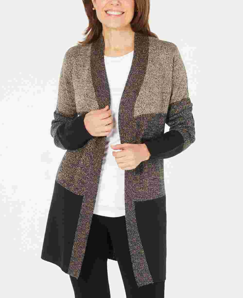 Karen Scott Women's Colorblocked Open Front Cardigan Brown Size Large