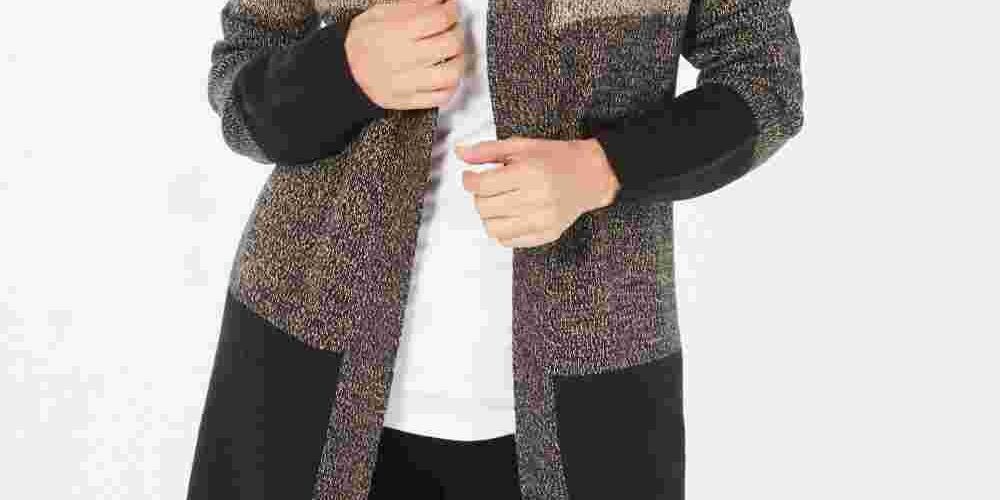 Karen Scott Women's Colorblocked Open Front Cardigan Brown Size Large