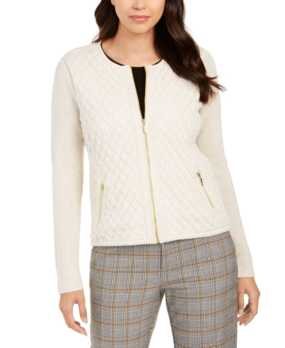 Charter Club Women's Quilted Sweater Jacket Beige Size XX-Large
