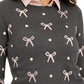 Charter Club Women's Reese Beaded-Bow Dotted Sweater Gray Size X-Large