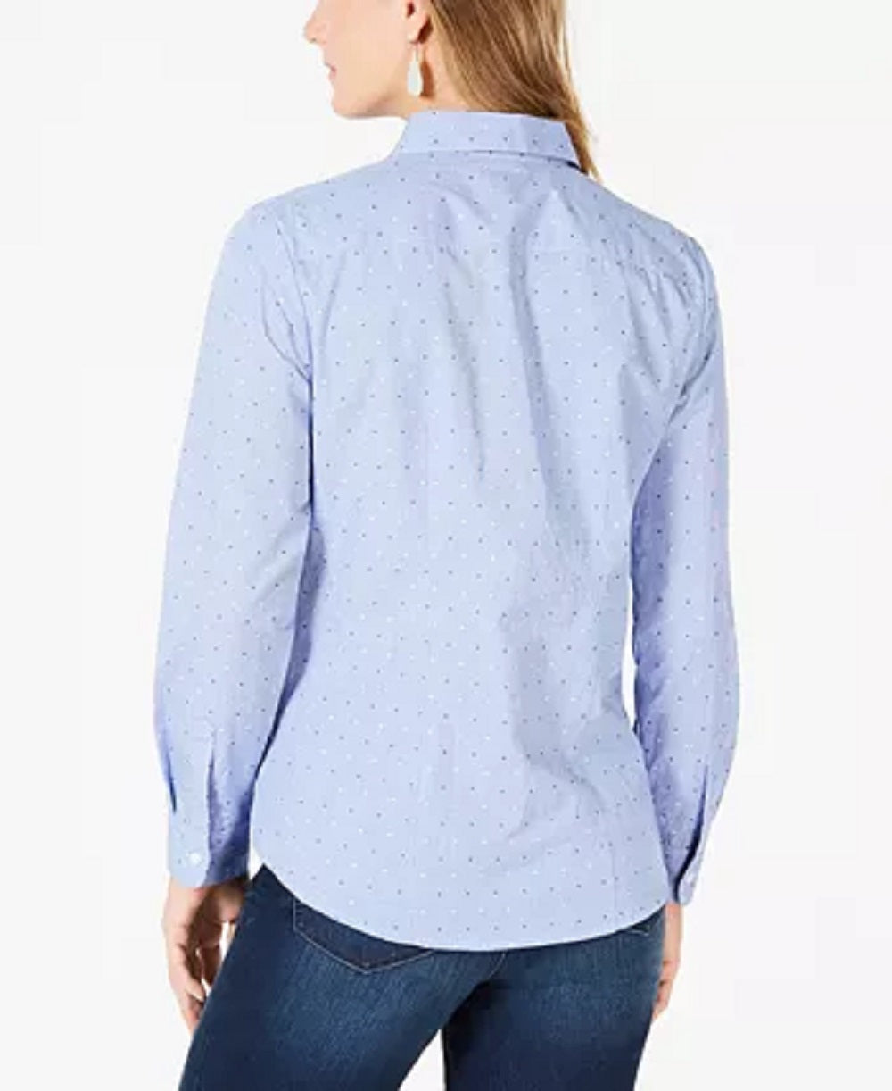 Charter Club Women's Cotton Printed Button-Front Top Blue Size 6