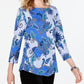 Charter Club Women's Printed Cotton 3/4 Sleeve Top Blue Size X-Small