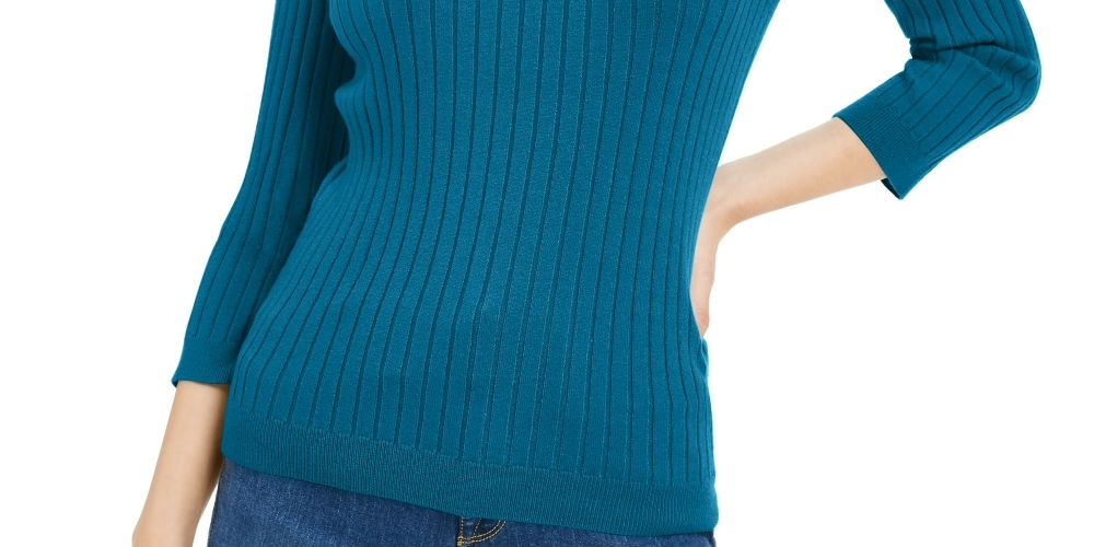 Maison Jules Women's Ribbed Crew-Neck Sweater Green Size X-Large
