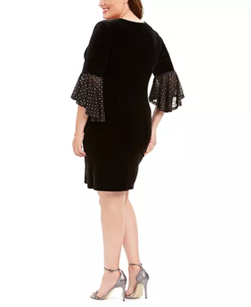 Connected Women's Plus Size Velvet Bell-Sleeve Dress Black Size 20W