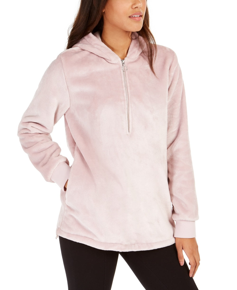 Ideology Women's Faux Fur Quarter Zip Hoodie Pink Size X-Large