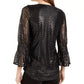 Alfani Women's Petite Metallic-Print Smocked-Sleeve Top Gray Size Small