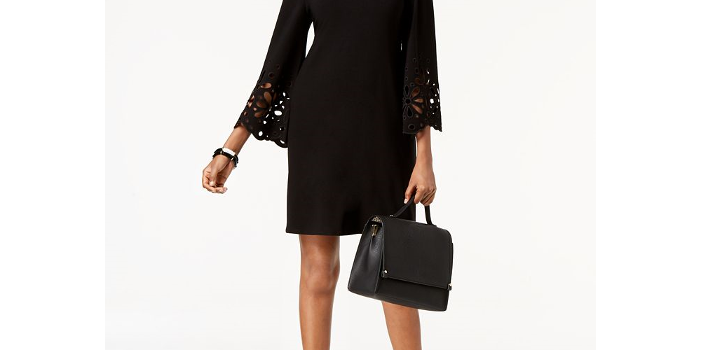 Alfani Women's V Neck Lasercut a Line Dress Black Size 6