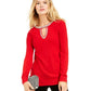 INC International Concepts Women's Petite Embellished Keyhole Sweater Red PS