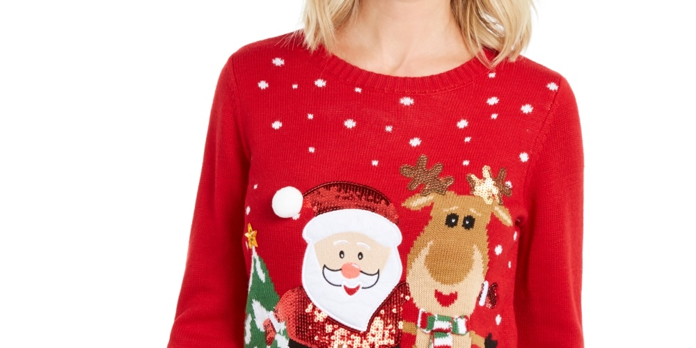 Karen Scott Women's Friendly Santa Sweater Red Size Small