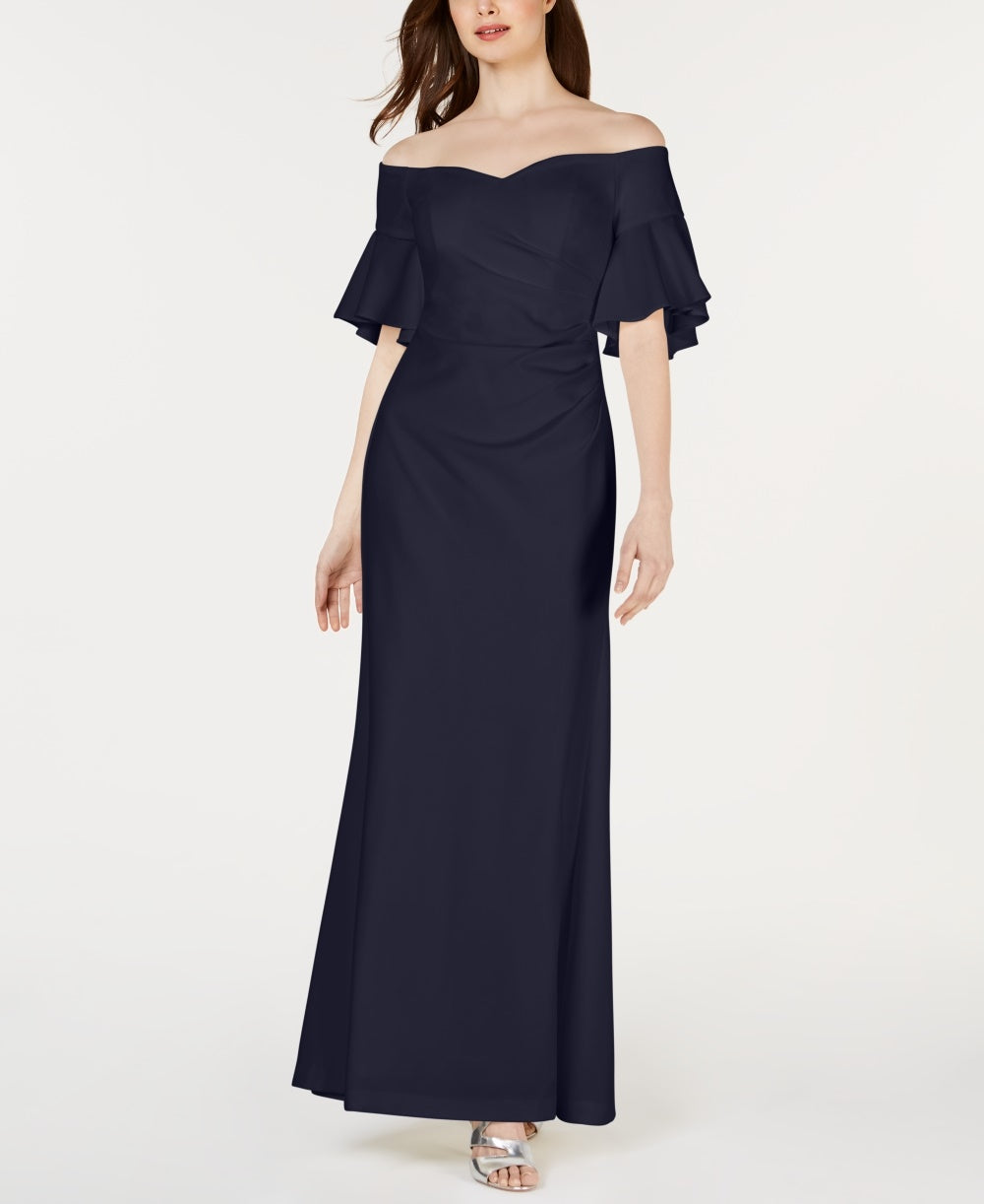 Calvin Klein Women's Sweetheart Off-The-Shoulder Gown Navy Size 14