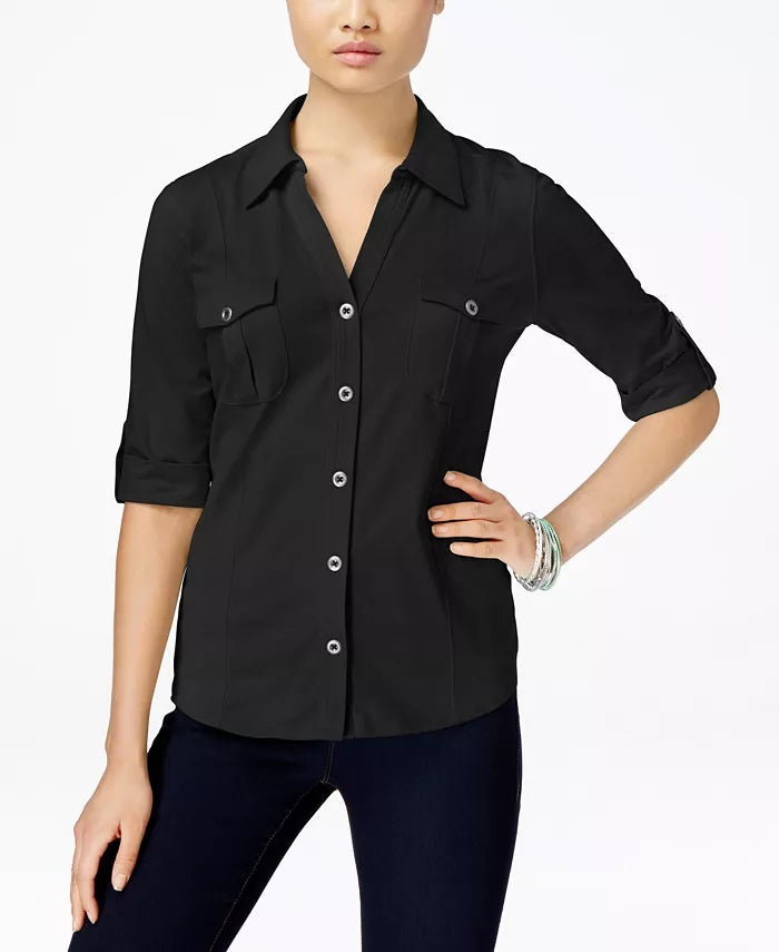 Style & Co Women's Utility Shirt Green Size Small