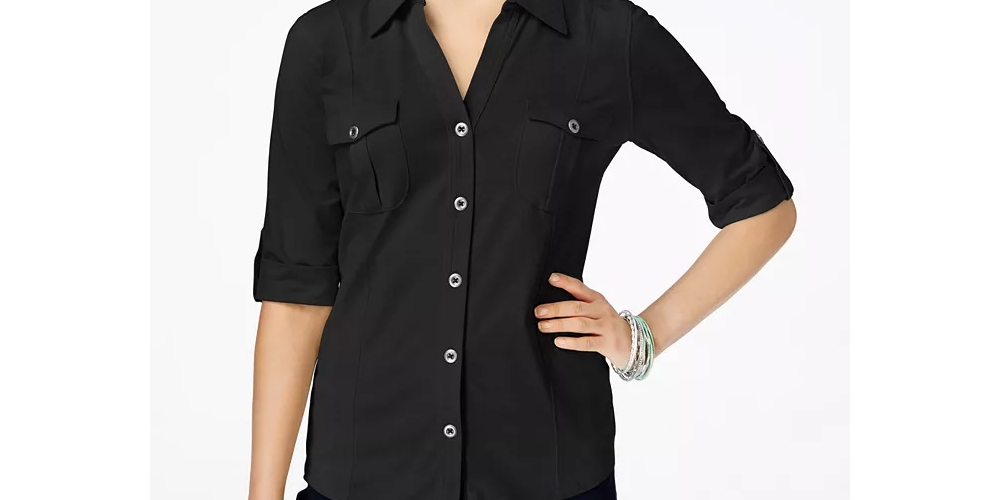 Style & Co Women's Utility Shirt Green Size Small