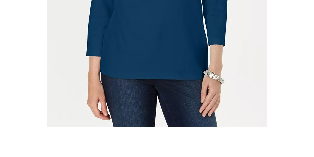Karen Scott Women's Three-Quarter-Sleeve Top Blue Size Small