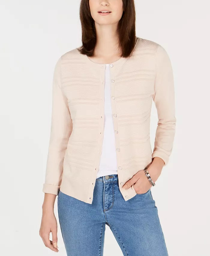 Charter Club Women's Petite Textured Cardigan Sweater Pink Size Petite X-Large