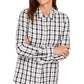 Charter Club Women's White Plaid Cuffed Button Up Top Size Medium White Size Medium