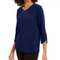 NY Collection Women's Petite 3/4-Sleeve Textured Top Blue Size Petite Medium