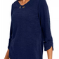 NY Collection Women's Petite 3/4-Sleeve Textured Top Blue Size Petite Medium