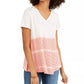 Style & Co Women's Tie-Dyed V-Neck Linen-Blend Top Beige Size X-Large