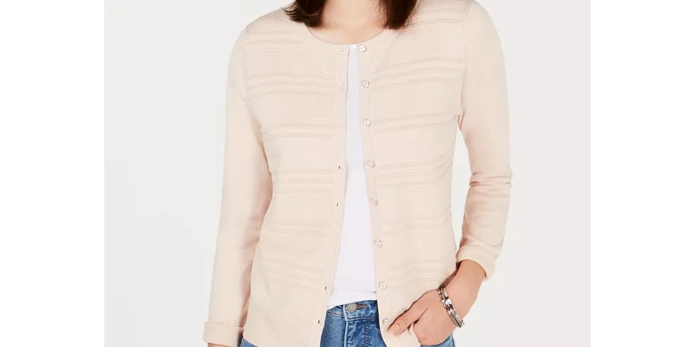 Charter Club Women's Petite Textured Cardigan Sweater Pink Size -PS