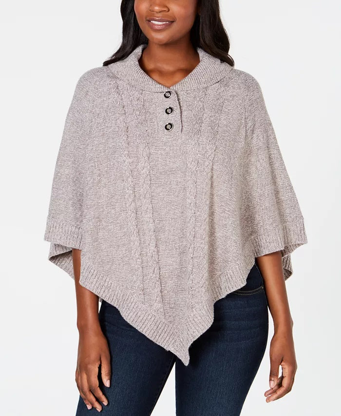 Karen Scott Women's Shawl-Collar Poncho Brown Size Large / X-Large