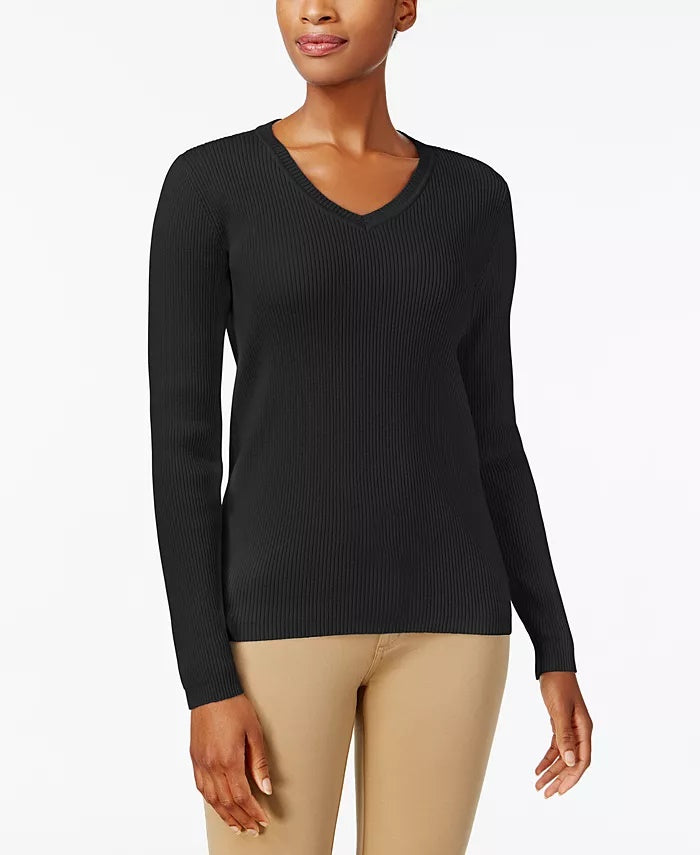 Karen Scott Women's Cotton V-Neck Sweater Blue Size Small