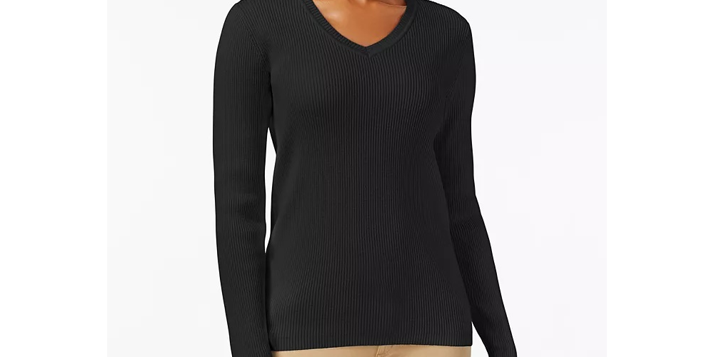Karen Scott Women's Cotton V-Neck Sweater Blue Size Small