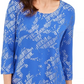 JM Collection Women's 3/4-Sleeve Printed Top Blue Size Small