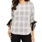 Charter Club Women's Petite Plaid Tie-Cuff Top Grey Size PS