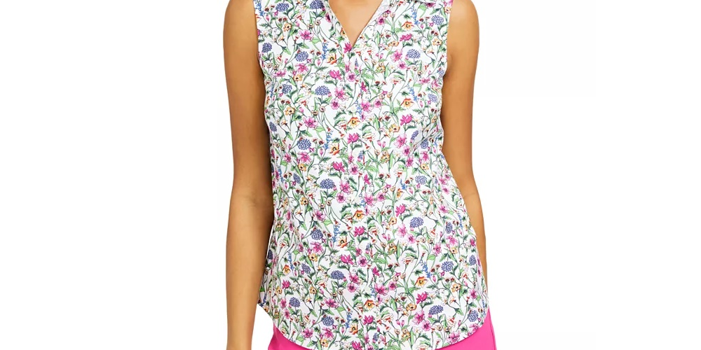 Charter Club Women's Floral-Print Sleeveless Shirt White Size 10