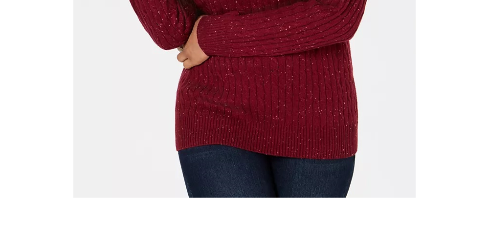 Karen Scott Women's Petite Cable-Knit V-Neck Sweater Red Size PL