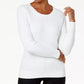 Karen Scott Women's Cotton Cable-Knit Sweater WhiteSize PL