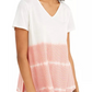 Style & Co Women's Tie-Dyed V-Neck Linen-Blend Top Beige  Size Small