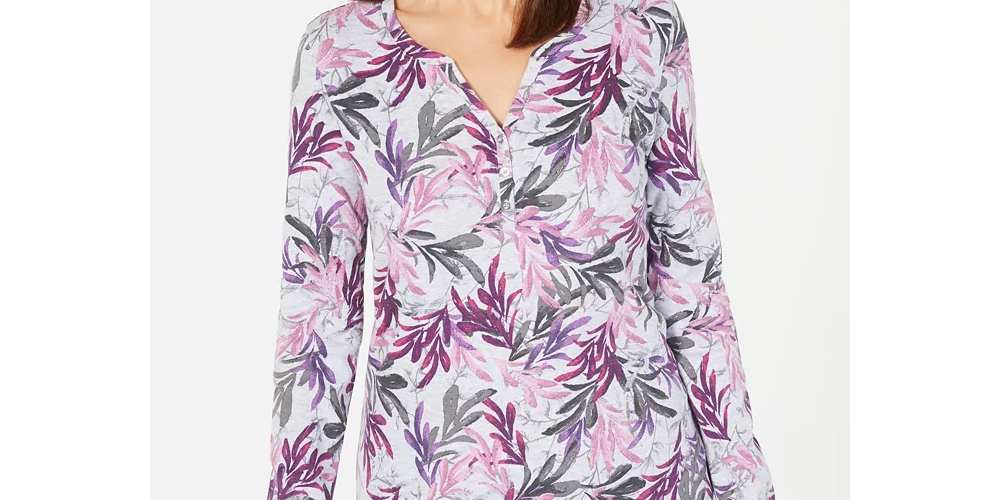 Karen Scott Women's Printed Split-Neck Top Purple Size X-Small