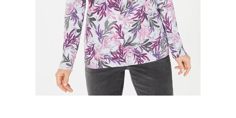 Karen Scott Women's Printed Split-Neck Top Purple Size X-Small